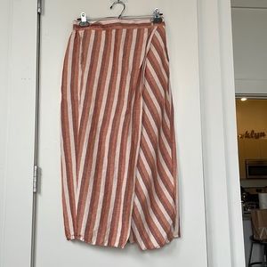 Madewell Striped Wrap Linen Midi Skirt